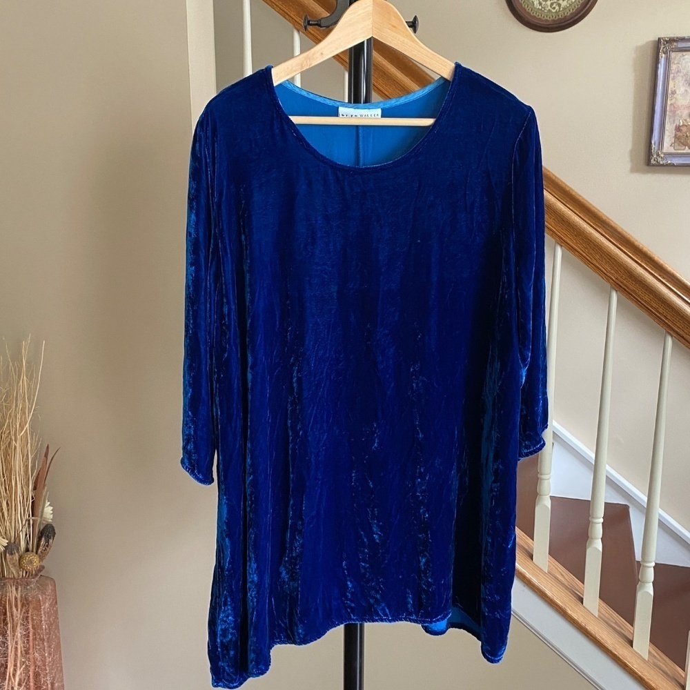 Bryn Walker Women's Silk Blend Velvet Tunic 3/4 Sleeve in Royal Blue Size Medium